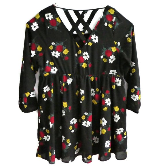 torrid Dresses & Skirts - Torrid Dress Babydoll Georgette Skater Floral Crisscross V Back Long Sleeves 3
